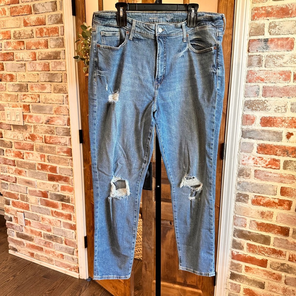 Old Navy O.G. Straight Jeans Women High Rise Distressed Denim Classic Casual 18T